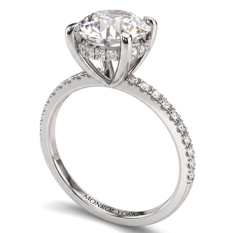 Liliana hidden halo diamond engagement ring in 18ct white gold, top view