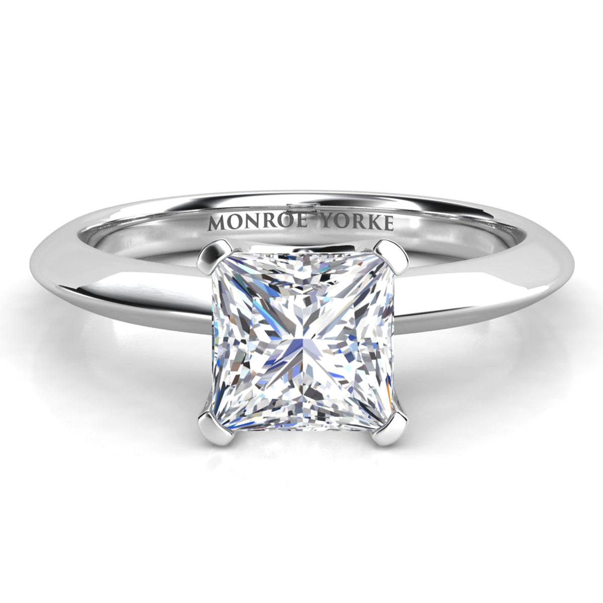 Louisa - White Gold or Platinum.  Princess Cut Solitaire Diamond Engagement Ring. Top view. 
