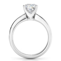 Louisa - White Gold or Platinum.  Princess Cut Solitaire Diamond Ring. Side view 2 showing beautifully open centre setting.  