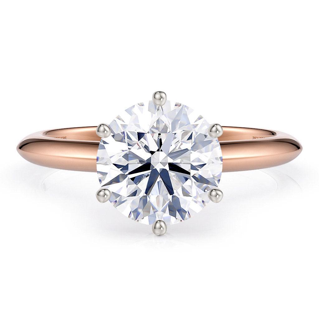 Love six claw solitaire engagement ring in 18ct rose gold, top view
