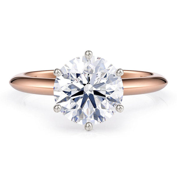 Love six claw solitaire engagement ring in 18ct rose gold, top view