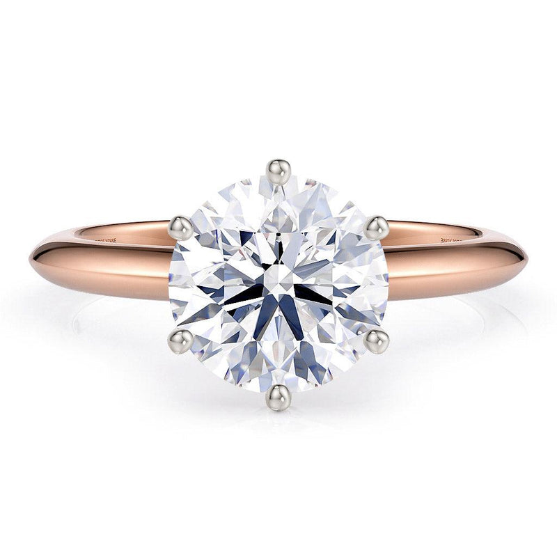 Love six claw solitaire engagement ring in 18ct rose gold, top view