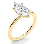 Marquise cut diamond ring with a plain band and hidden halo of diamonds 