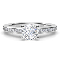May - 4 Claw round diamond engagement ring with diamonds on the band. white gold or platinum 