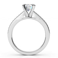 May - 4 Claw round diamond engagement ring with diamonds on the band. Side View - white gold or platinum