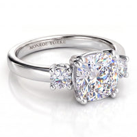 Meghan cushion cut diamond trilogy ring in white gold or platinum