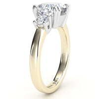 Meghan - Three diamond ring side view.  Yellow gold band