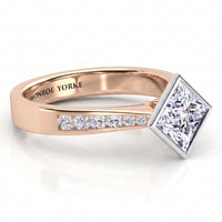 Nash - Rose gold princess cut diamond engagement ring, top view.