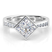 Nash - GIA Certified Princess Cut Diamond Engagement Ring. White Gold or platinum. Centre diamond set at a 45 degree angle. 