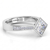 Nash Princess Cut Diamond Ring. Side View. White Gold or Platinum