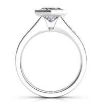 Nash - GIA Certified Princess Cut Ring, Beautiful Side View showing the unique and amazing centre diamond setting. White gold or Platinum