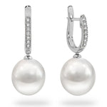 Ocean's Whisper - 10-11 mm White South Sea Pearl Drops with Diamond Huggies - Monroe Yorke Diamonds
