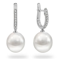 Ocean's Whisper - 10-11 mm White South Sea Pearl Drops with Diamond Huggies thumbnail 1