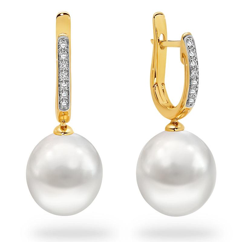 Ocean's Whisper - 10-11 mm White South Sea Pearl Drops with Diamond Huggies - Monroe Yorke Diamonds, view 3