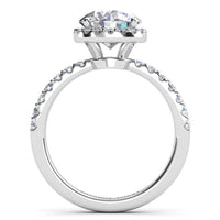 Orion engagement ring in white gold or platinum, second side view of the hidden halo setting.