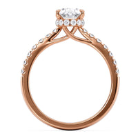 Paige hidden halo engagement ring in rose gold, profile view