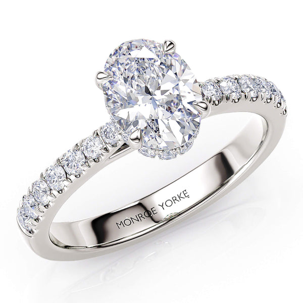 Paige oval diamond engagement ring with hidden halo, white gold