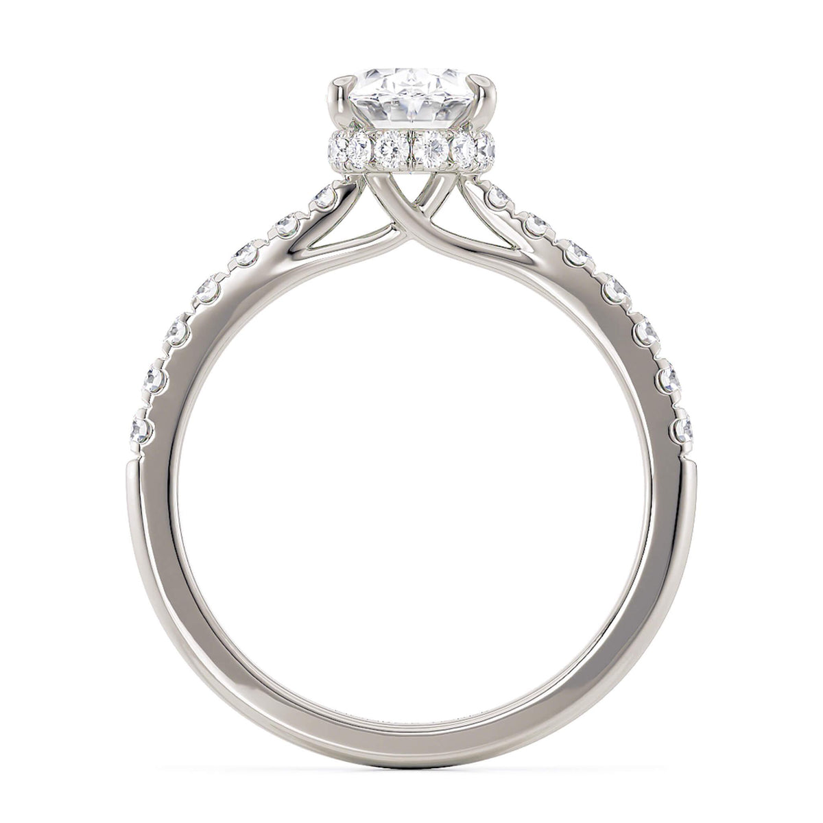 Paige hidden halo engagement ring in white gold, profile view