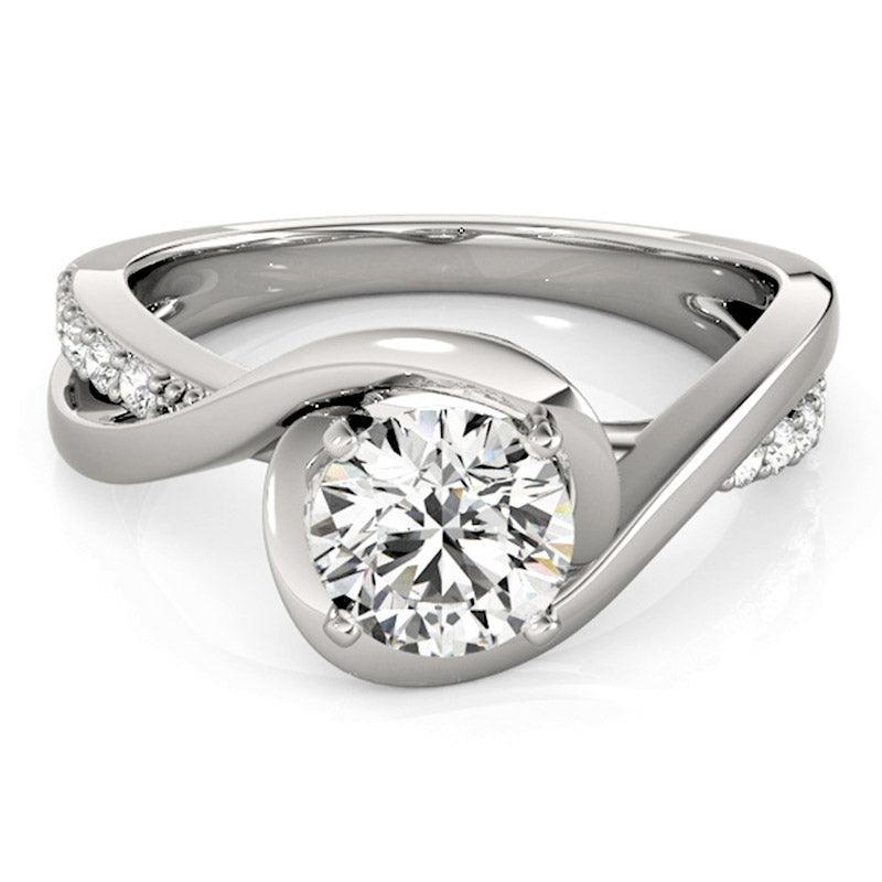 Piper white gold wrap ring, angled view showing the diamond set shoulders. Platinum