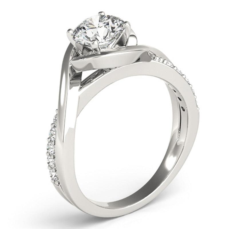 Piper white gold wrap ring, side profile showing where the two ends of the band pass one another. Platinum