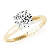 Promise classic solitaire engagement ring in yellow gold, front view with the round brilliant held in four claws