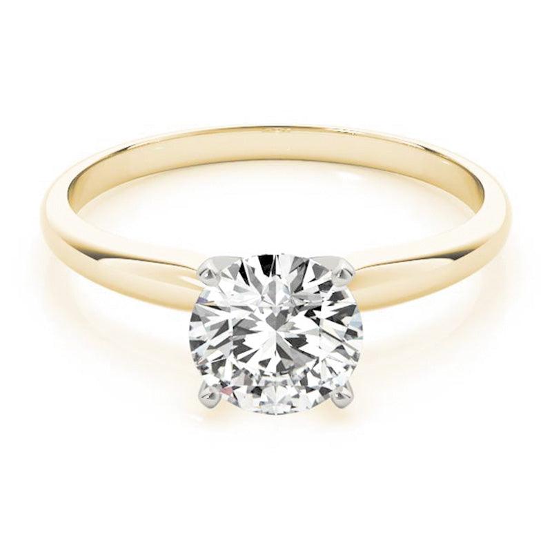 Promise yellow gold solitaire ring, angled view showing the highly polished plain band