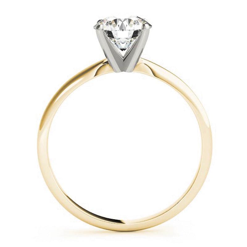Promise yellow gold solitaire ring, second side view showing the band profile