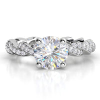 Quinn in Platinum or White Gold - Unique round brilliant diamond engagement ring with a braided band. 