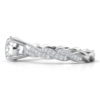 Quinn in platinum - Unique round diamond ring.  Side view 2 showing the beautiful detail.  Also available in white gold 