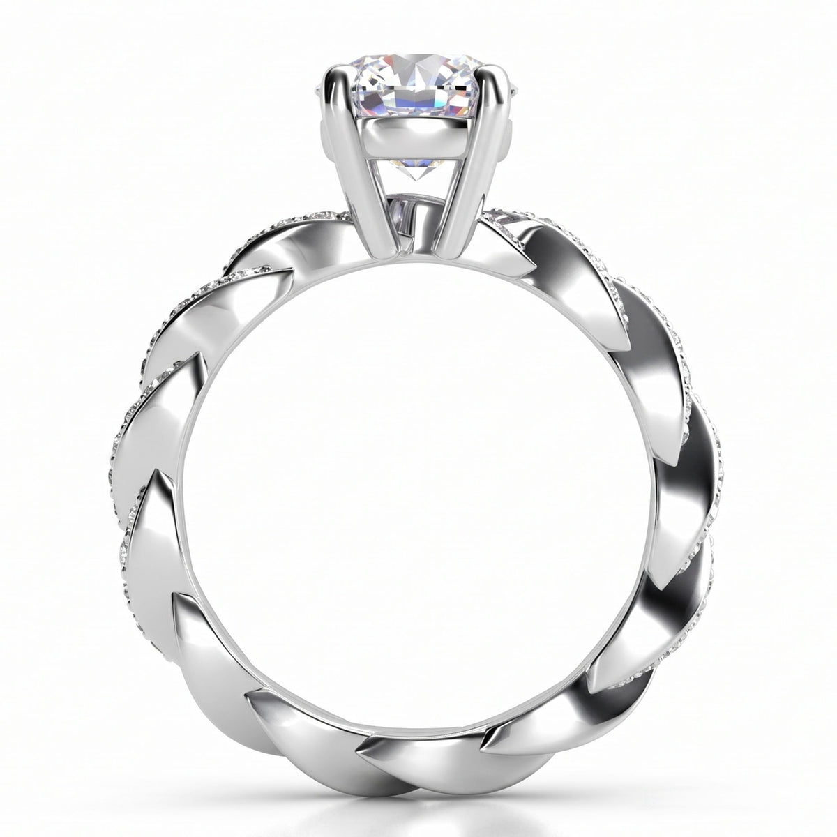 Quinn in platinum - Unique round diamond ring.  Side view 3. Also available in white gold