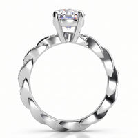 Quinn in platinum - Unique round diamond ring.  Side view 3. Also available in white gold