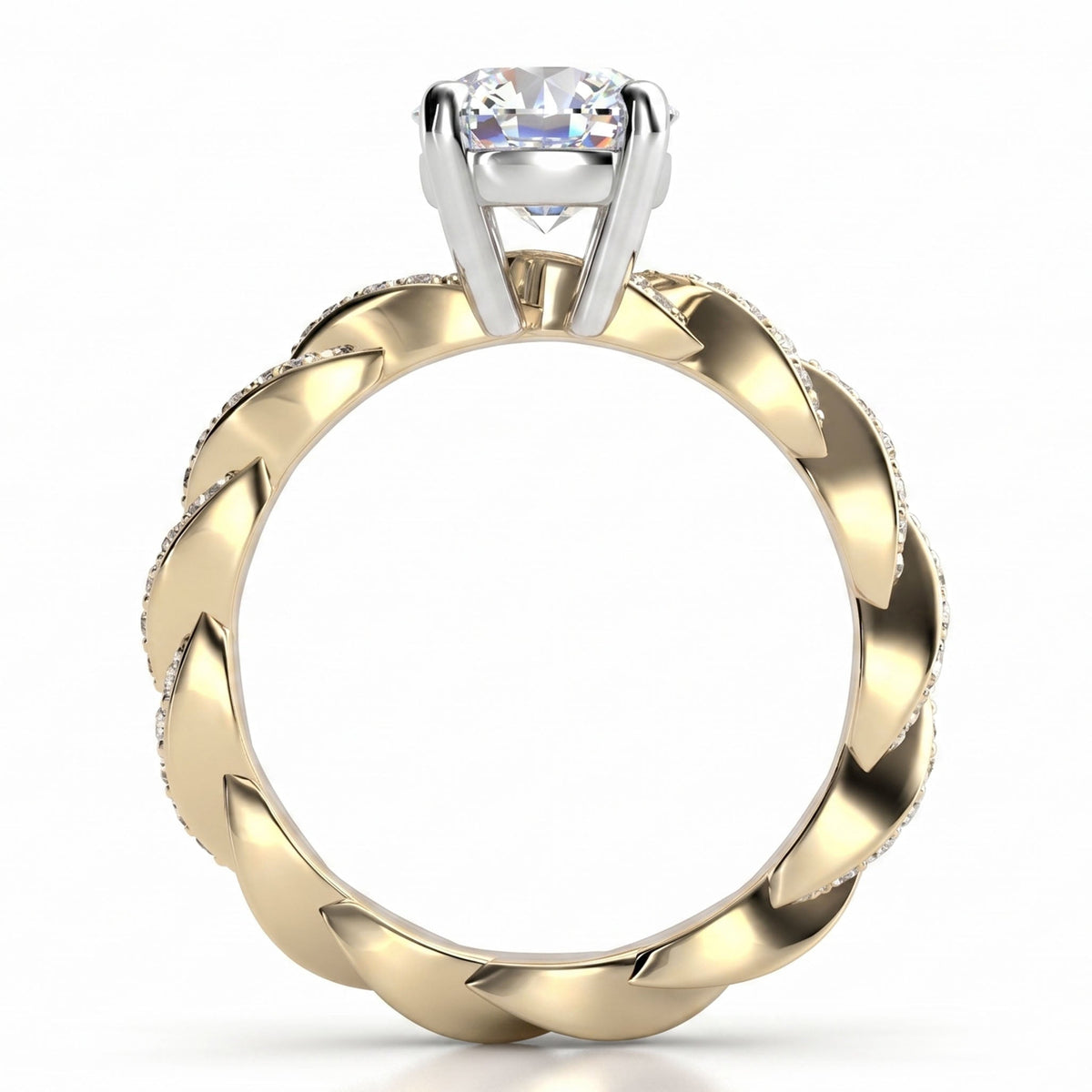 Quinn engagement ring in yellow gold, side view.