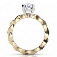 Quinn engagement ring in yellow gold, side view.
