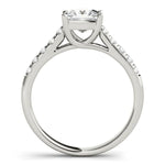 2 carat lab grown princess cut diamond engagement ring with diamonds on the band.  Side view