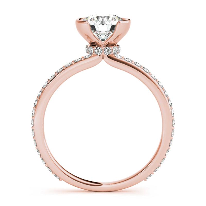 Riley rose gold half rub-over ring, side profile showing the diamond set shoulders