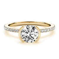 Riley yellow gold half rub-over ring, top view showing the open sides of the setting
