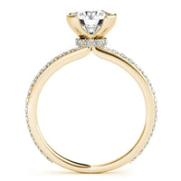Riley yellow gold half rub-over ring, side profile showing the diamond set shoulders