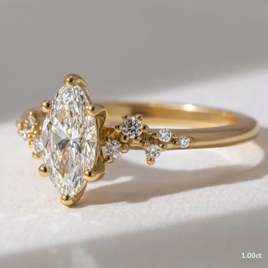 Rosalie Marquise Cut Diamond Ring. Unique and elegant.  Shown in 18ct yellow gold.  Also available in white gold, rose gold or platinum. 