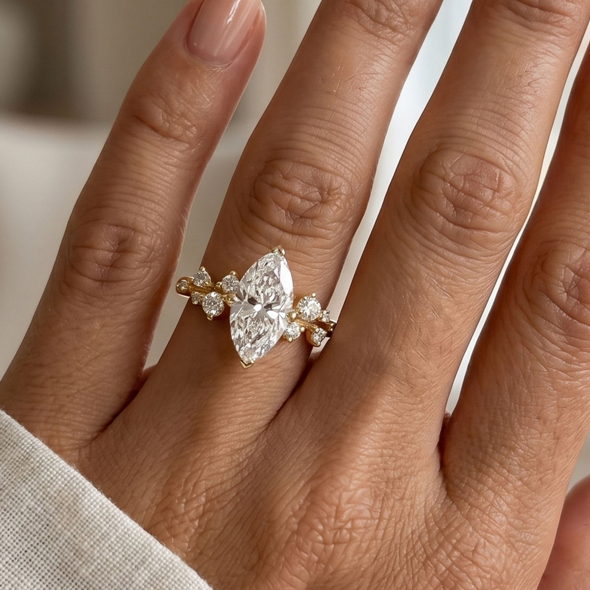 The Rosalie — Marquise Lab Grown Diamond Ring with Pavé Band — hand-finished lab grown engagement ring by Monroe Yorke Diamonds — view 2