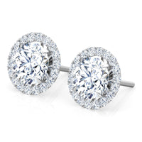 Chelsea - Diamond Stud Earrings with Halo. Total 1.30 & 2.40 Carats thumbnail 3