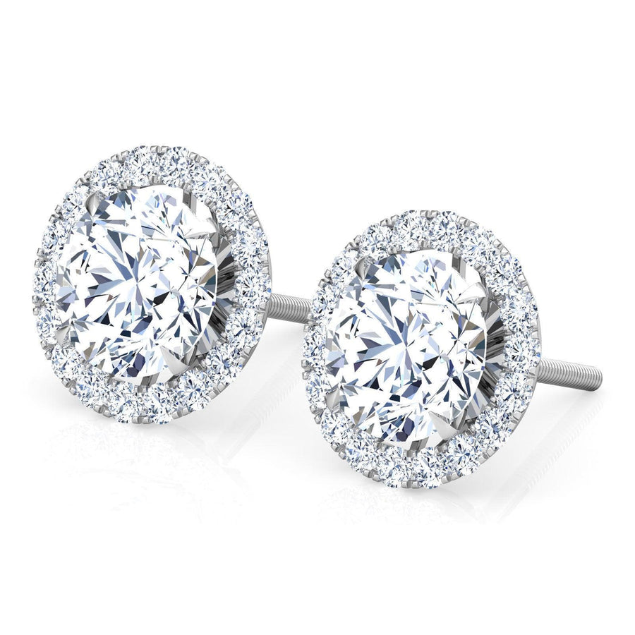 Chelsea - Diamond Studs Earrings with Halo. Total 1.30 & 2.40 Carats