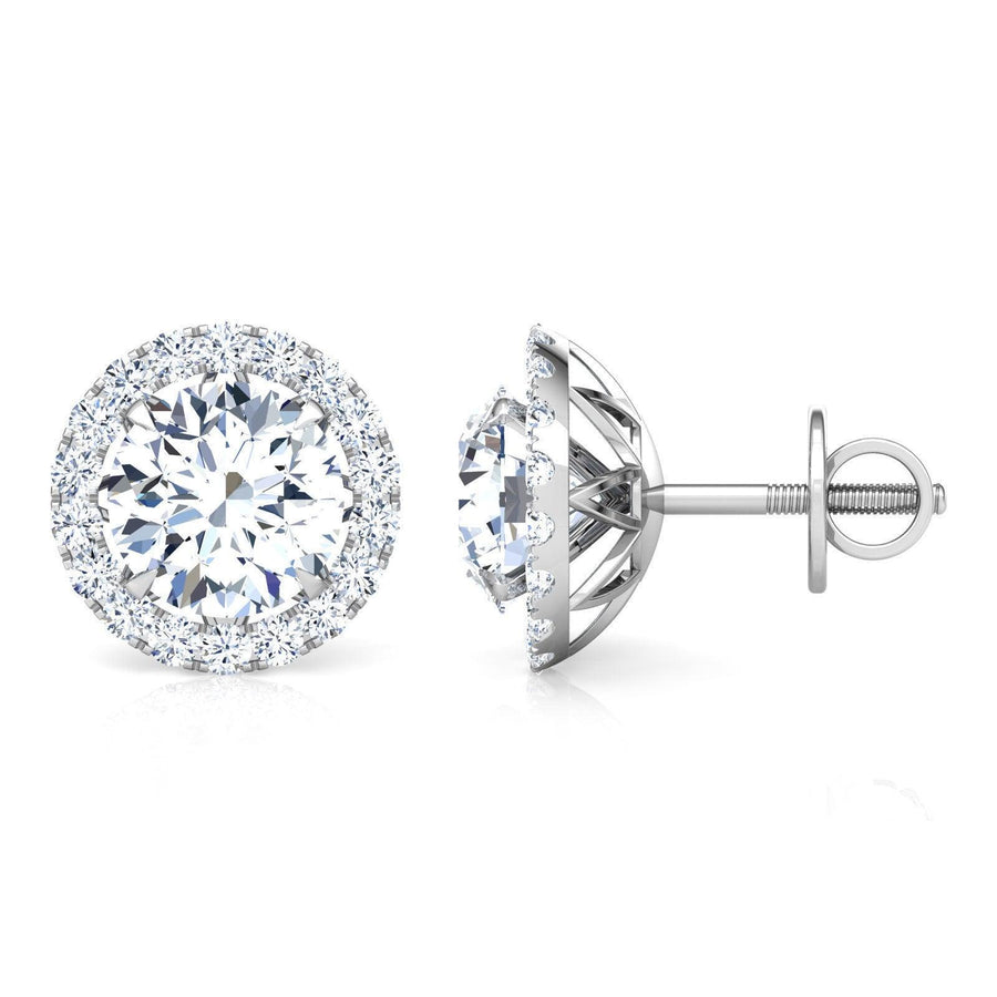 Chelsea - Diamond Studs Earrings with Halo. Total 1.30 & 2.40 Carats