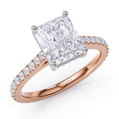 Seville Radiant Cut Diamond Engagement Ring with Hidden Halo – 18ct Rose Gold Romance