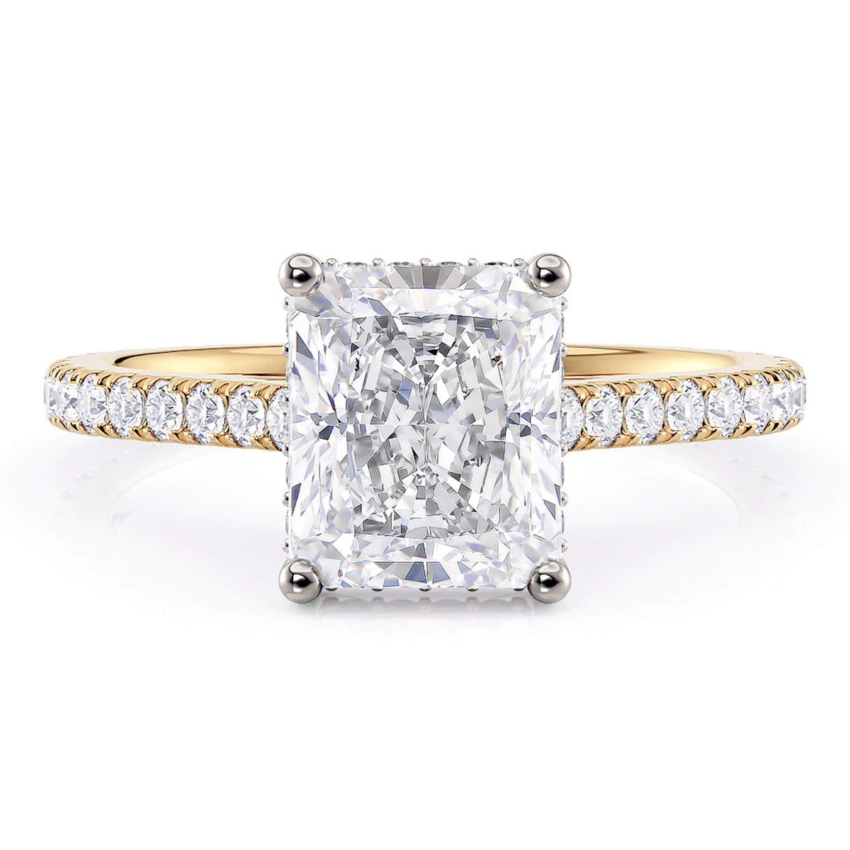 Seville Radiant Cut Diamond Engagement Ring with Hidden Halo – 18ct Yellow Gold