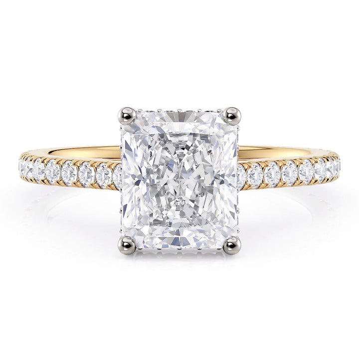 Seville Radiant Cut Diamond Engagement Ring with Hidden Halo – 18ct Yellow Gold