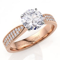 Sophia - Rose gold pavé band engagement ring with a round brilliant centre diamond.
