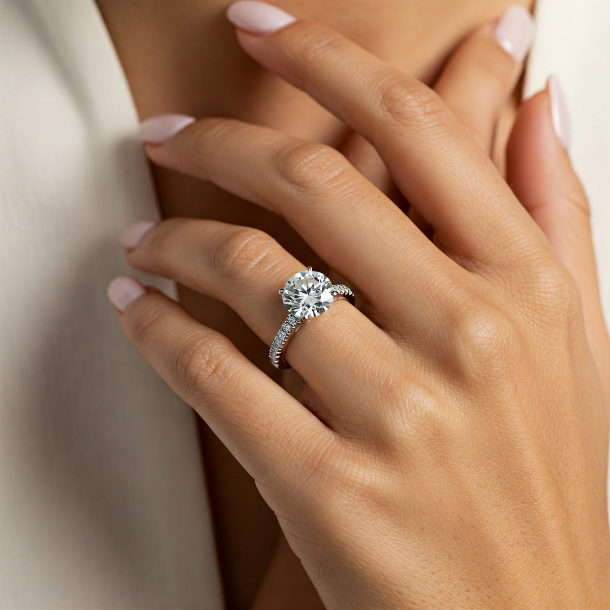 Spring — Round Lab Grown Diamond Engagement Ring with Side Diamonds — hand-finished lab grown engagement ring by Monroe Yorke Diamonds — view 7