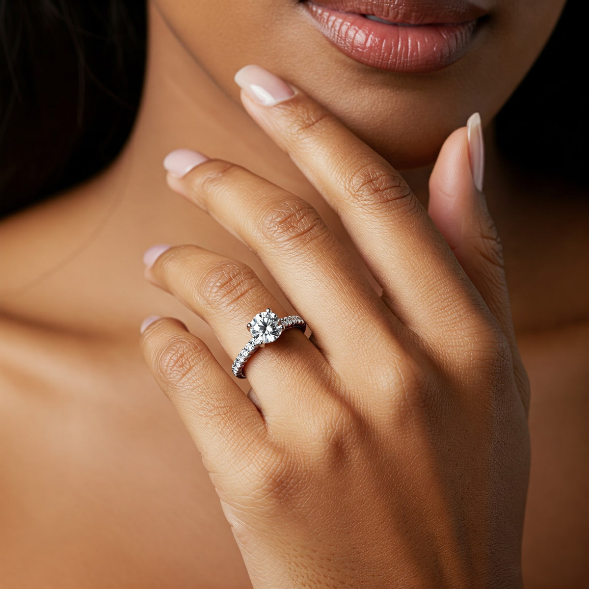 Spring - round diamond engagement ring in a 4 claw centre setting with diamonds on the band — view 7