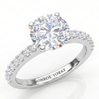 Spring Diamond Engagement Ring with Side Diamonds - White Gold or Platinum
