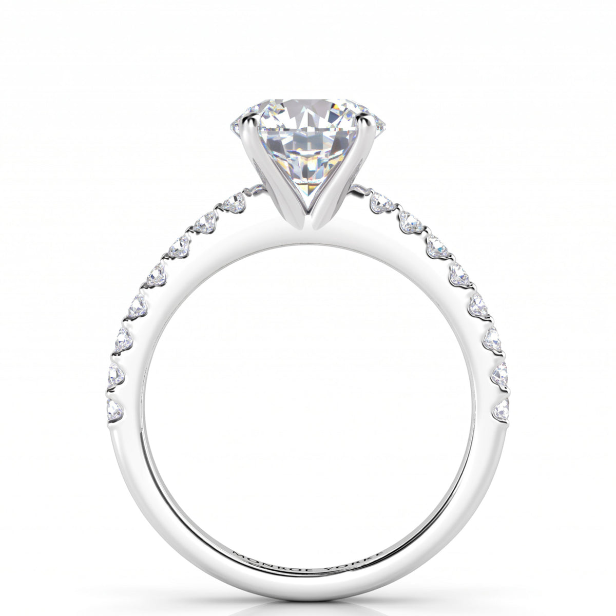 Spring Diamond Ring side view showing the open centre setting. white gold or platinum